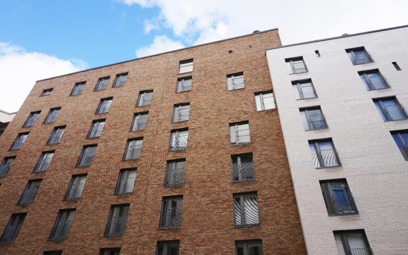 Aparment building Atlantinkatu Helsinki Aurora and Supewhite Retro brick facade