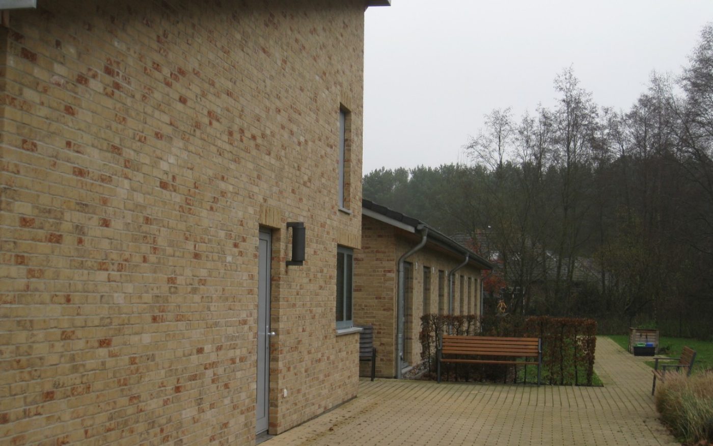 Side view of a house built with Aurora in front of a forest.