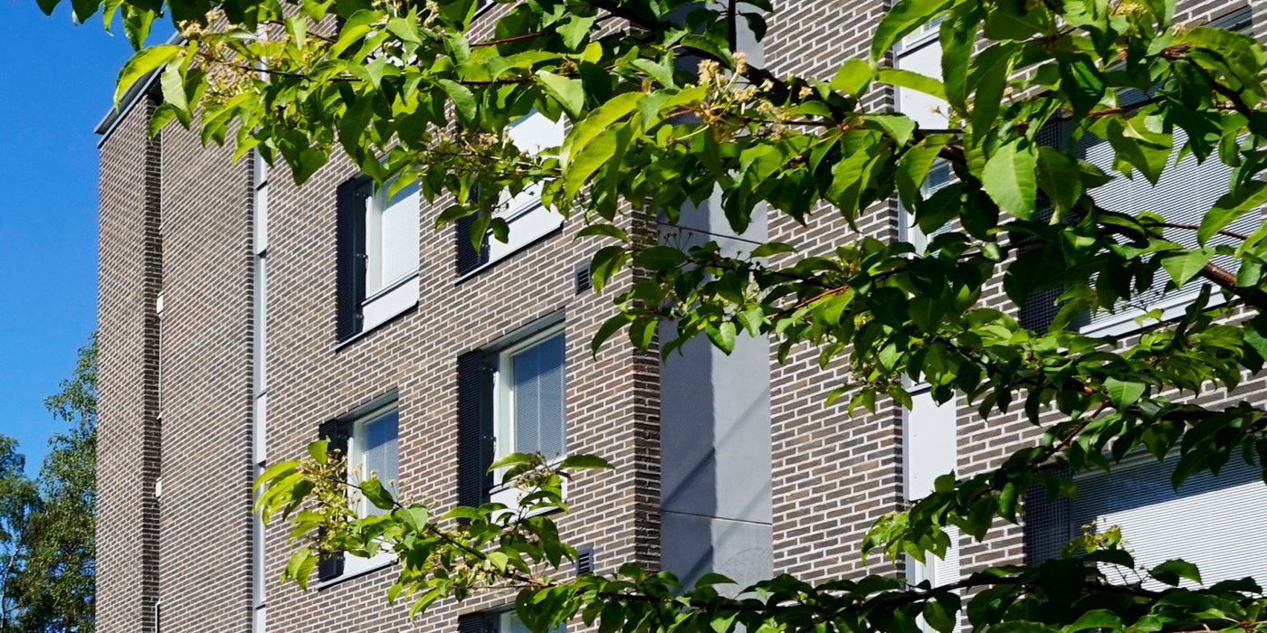 Antrasiitti Retro kerrostalo puun takana